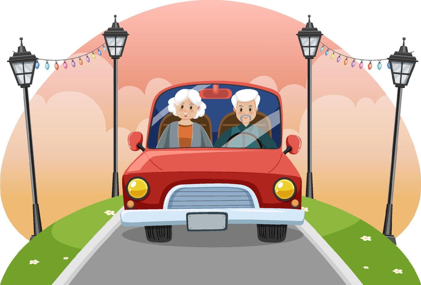 anziano coppia guida auto vettore