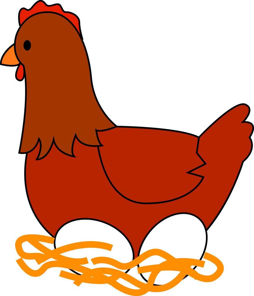 pollo con uova, illustrazione, vettore su bianca sfondo.