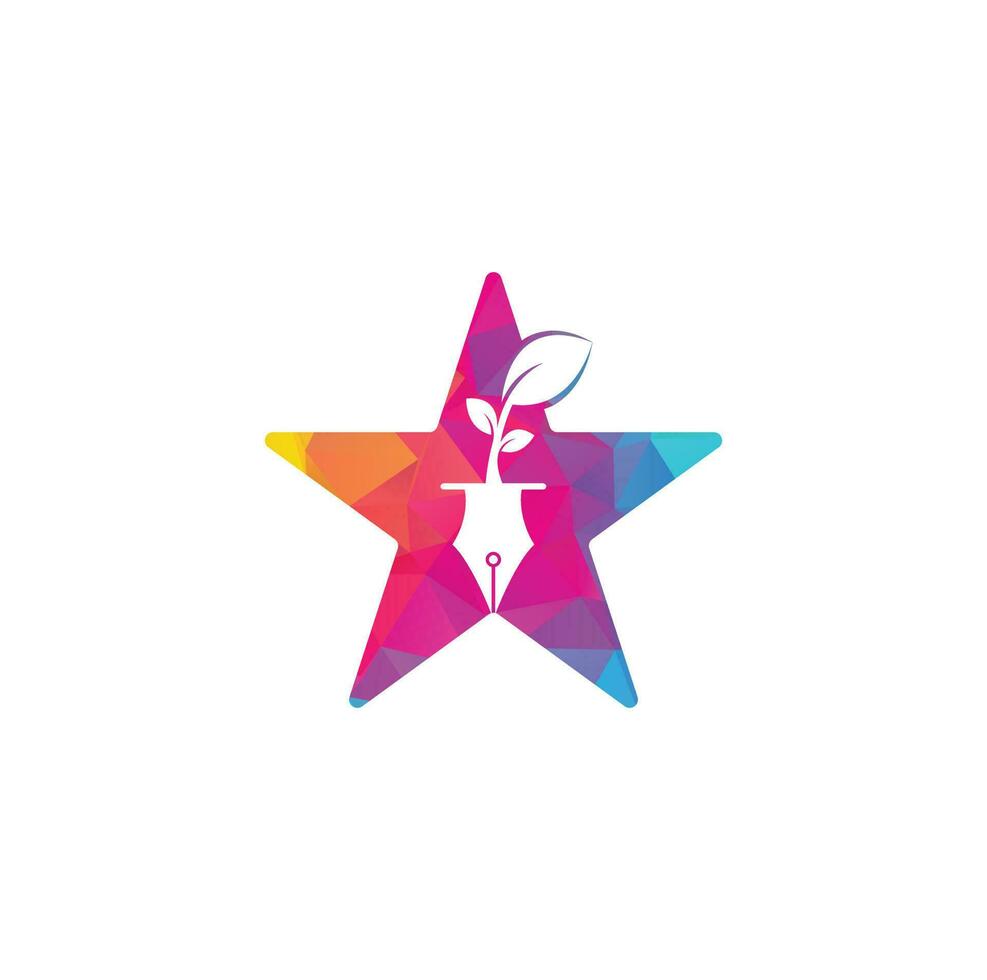 foglia e penna stella forma concetto logo design. formazione scolastica e scrittore Comunità logo. vettore