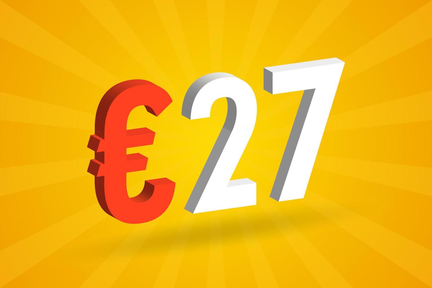 27 Euro moneta 3d vettore testo simbolo. 3d 27 Euro europeo unione i soldi azione vettore
