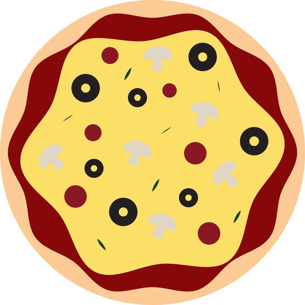 Pizza con funghi, illustrazione, vettore su bianca sfondo.