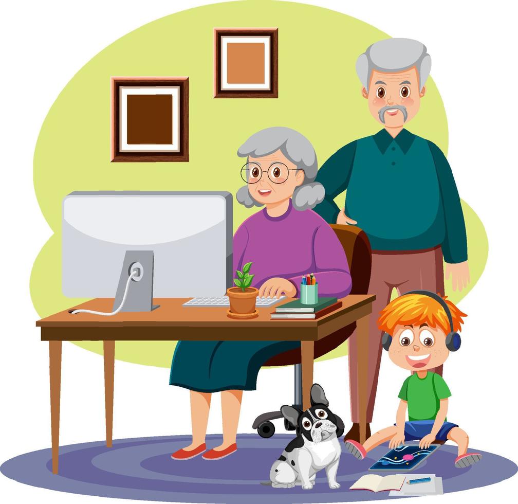 anziano coppia utilizzando computer vettore