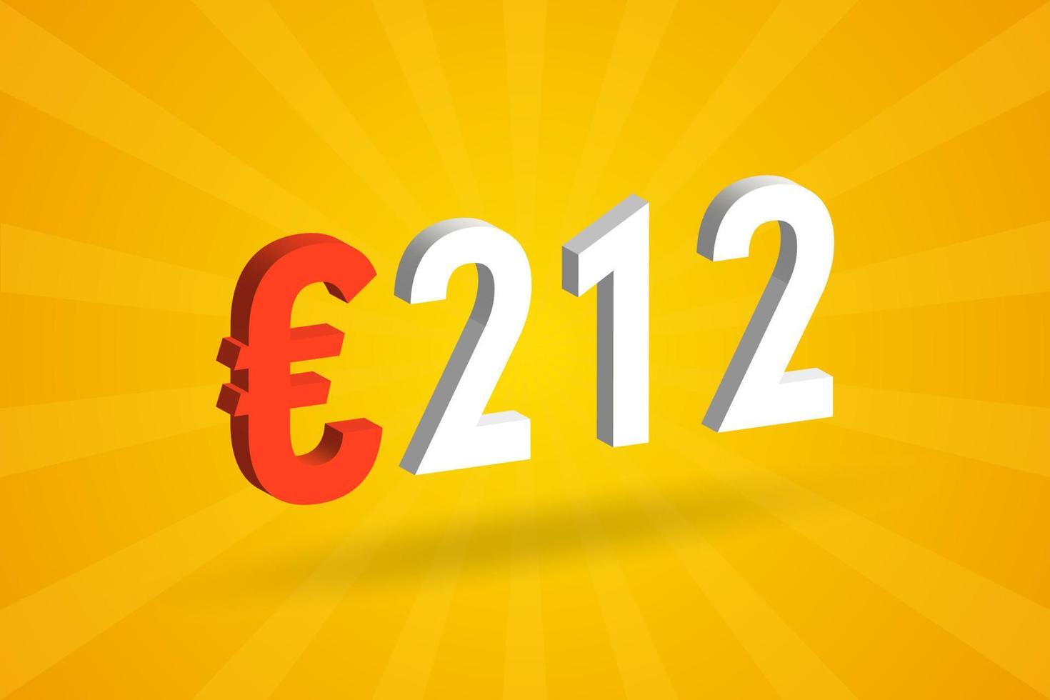 212 Euro moneta 3d vettore testo simbolo. 3d 212 Euro europeo unione i soldi azione vettore