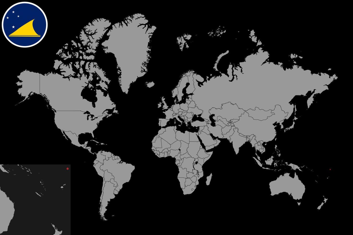 mappa pin con bandiera tokelau sulla mappa del mondo. illustrazione vettoriale. vettore