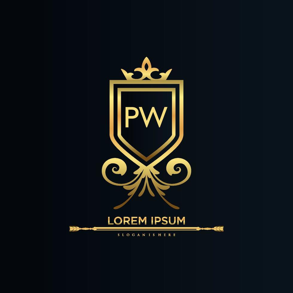 pw lettera iniziale con reale modello.elegante con corona logo vettore, creativo lettering logo vettore illustrazione.