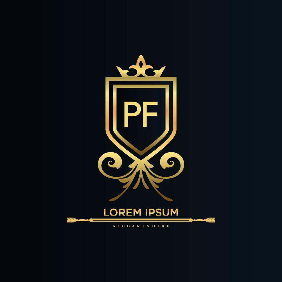 pf lettera iniziale con reale modello.elegante con corona logo vettore, creativo lettering logo vettore illustrazione.