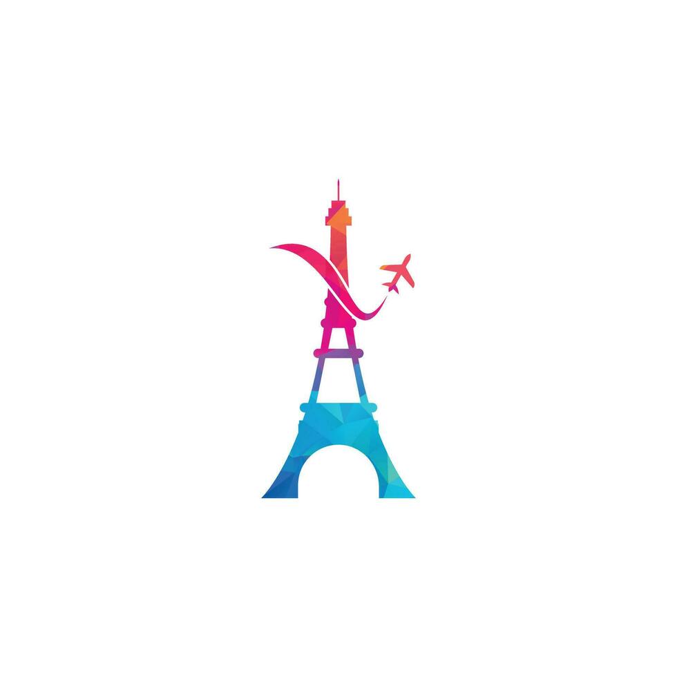 Francia viaggio logo. Parigi eiffel Torre con aereo per viaggio logo design vettore