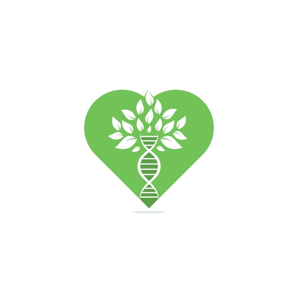 dna albero cuore forma concetto vettore logo design. dna genetico icona. dna con verde le foglie vettore logo design.