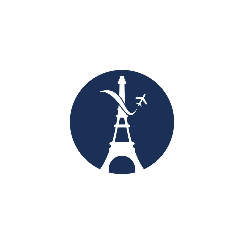 Francia viaggio logo. Parigi eiffel Torre con aereo per viaggio logo design vettore