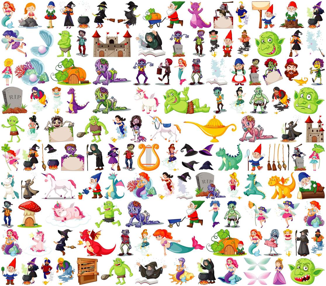 set di personaggi dei cartoni animati fantasy vettore