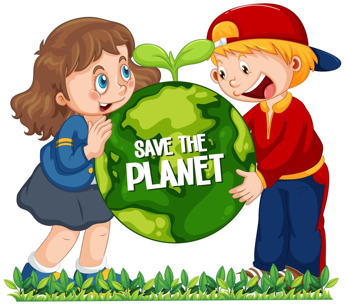 salvare il segno del pianeta con i bambini vettore