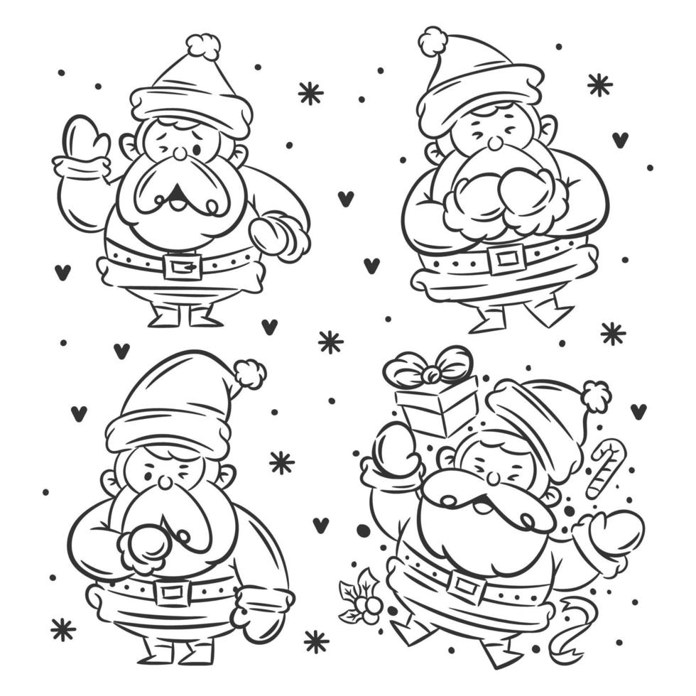 Santa Claus personaggio impostato di mano disegnato colorazione vettore