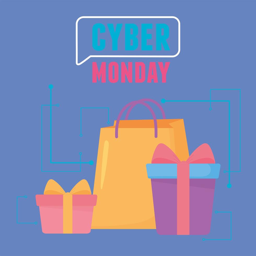 cyber lunedì. shopping bag e scatole regalo vettore