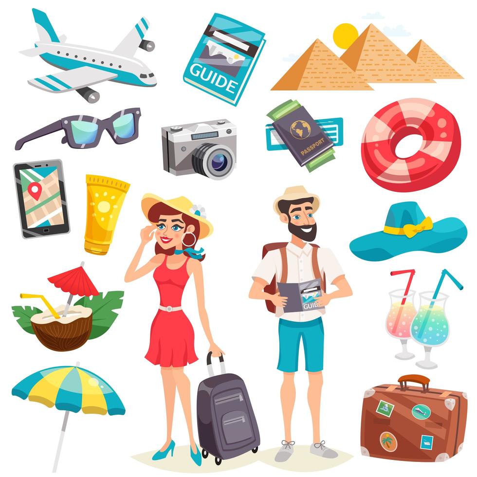 set da viaggio per le vacanze estive vettore