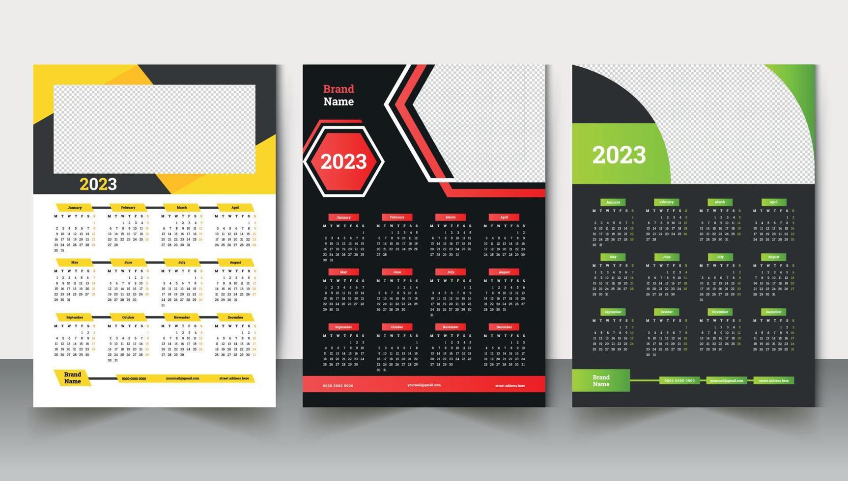 2023 calendario design vettore impostato modello aziendale design settimana inizio su lunedì. nuovo anno calendario design 2023. nuovo anno 2023 calendario design.