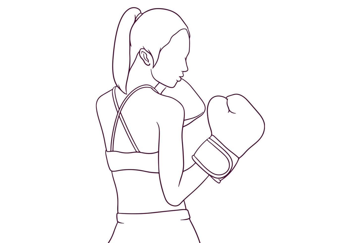 sportivo ragazza fare boxe mano disegnato stile vettore illustrazione