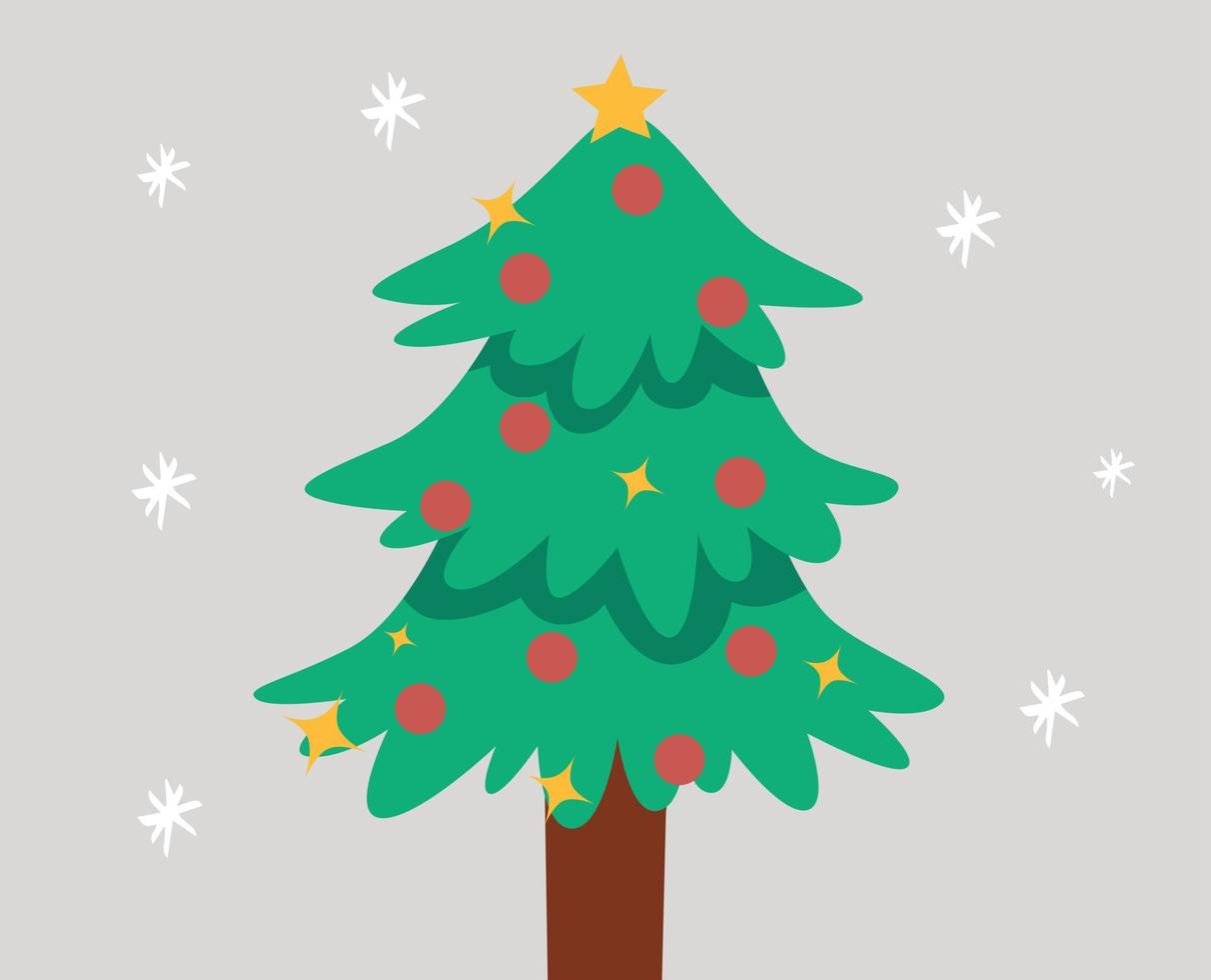 illustrazione di un' bellissimo verde Natale albero con con i fiocchi di neve e decorazione. luminosa ghirlanda. allegro Natale saluto carta, invito e manifesto. concetto di vacanze e nuovo anno. vettore