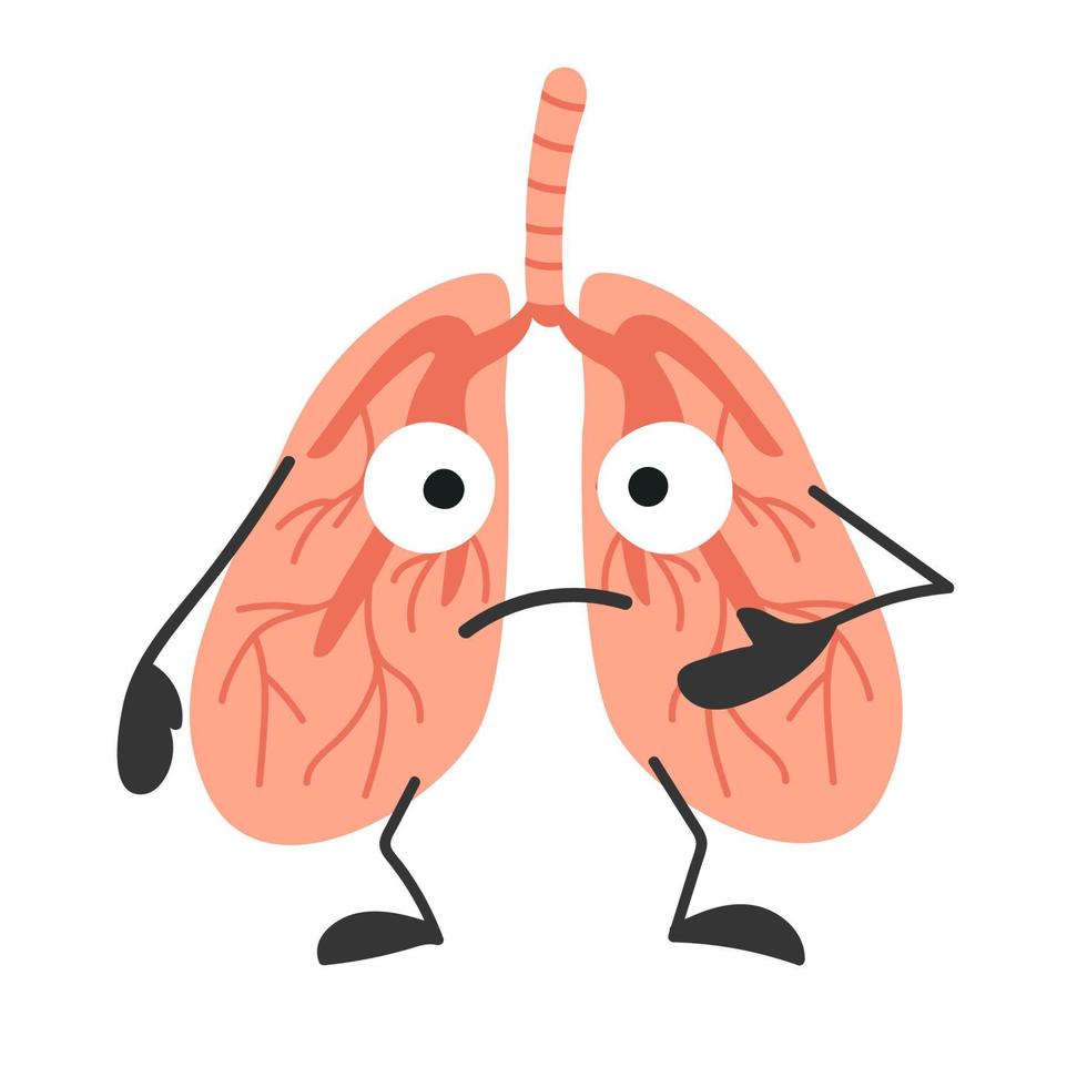 umano polmoni con occhi. malato polmoni. organo con emozioni, cartone animato stile. vettore illustrazione