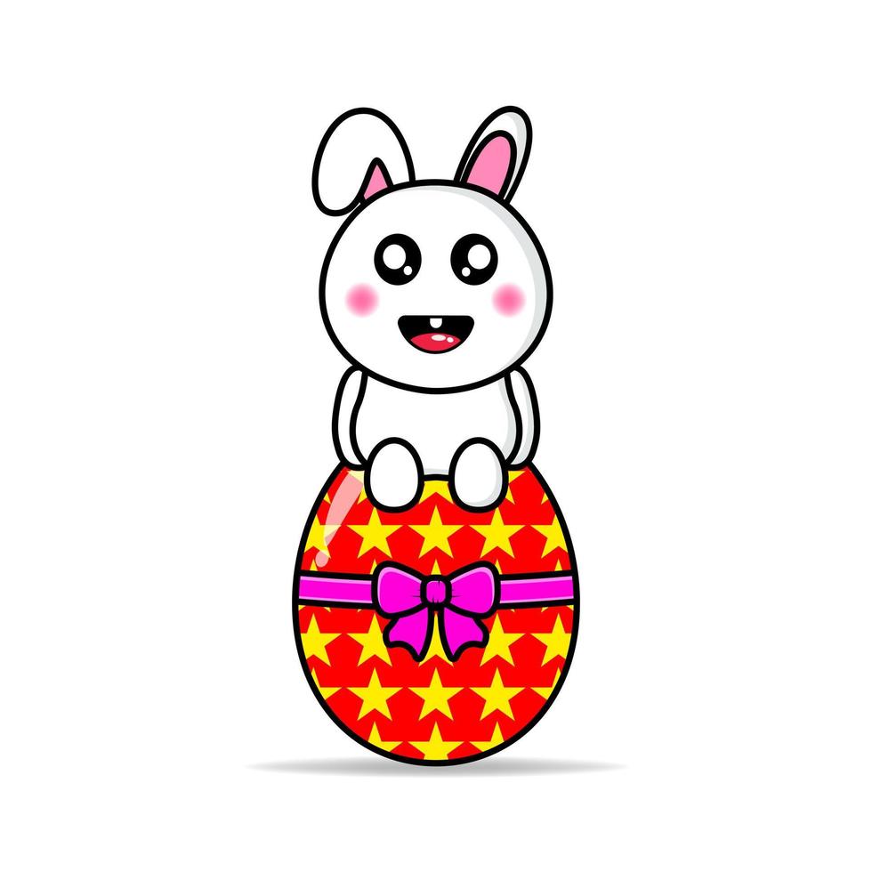 carino coniglietto seduta su il Pasqua uovo vettore design kawaii