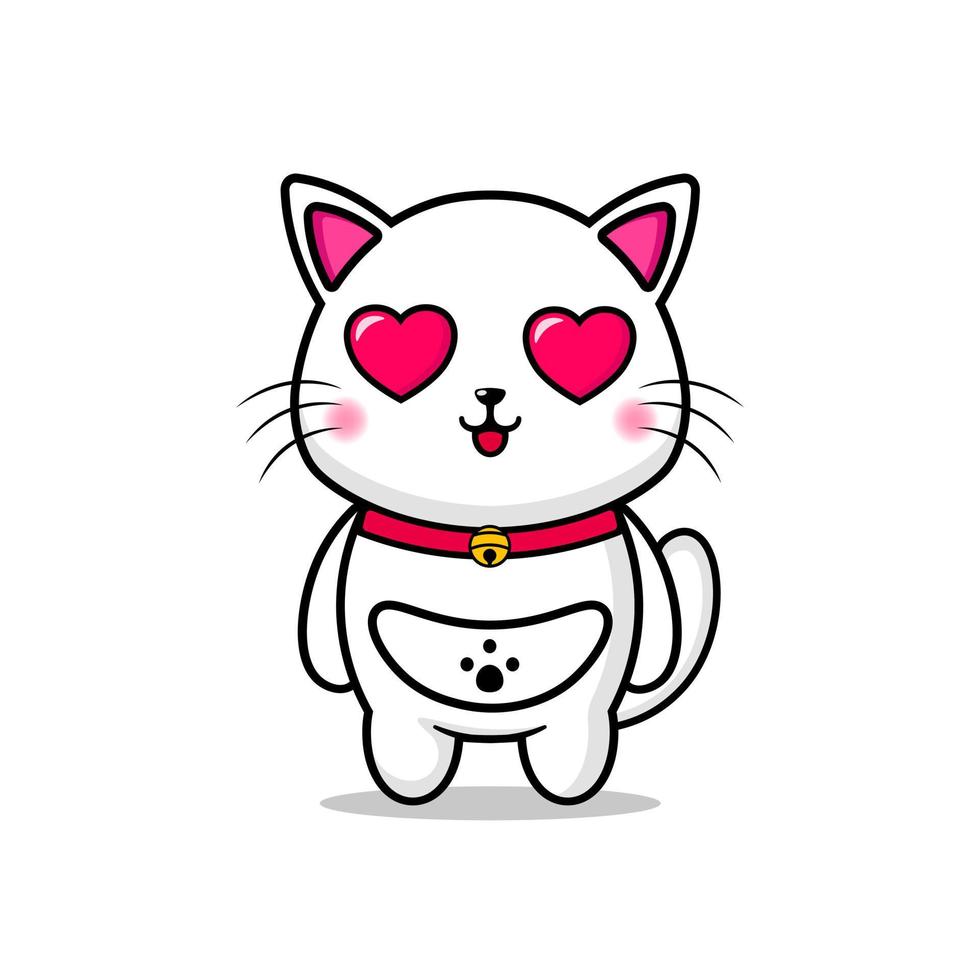 carino gatto design portafortuna con amore sguardo kawaii vettore