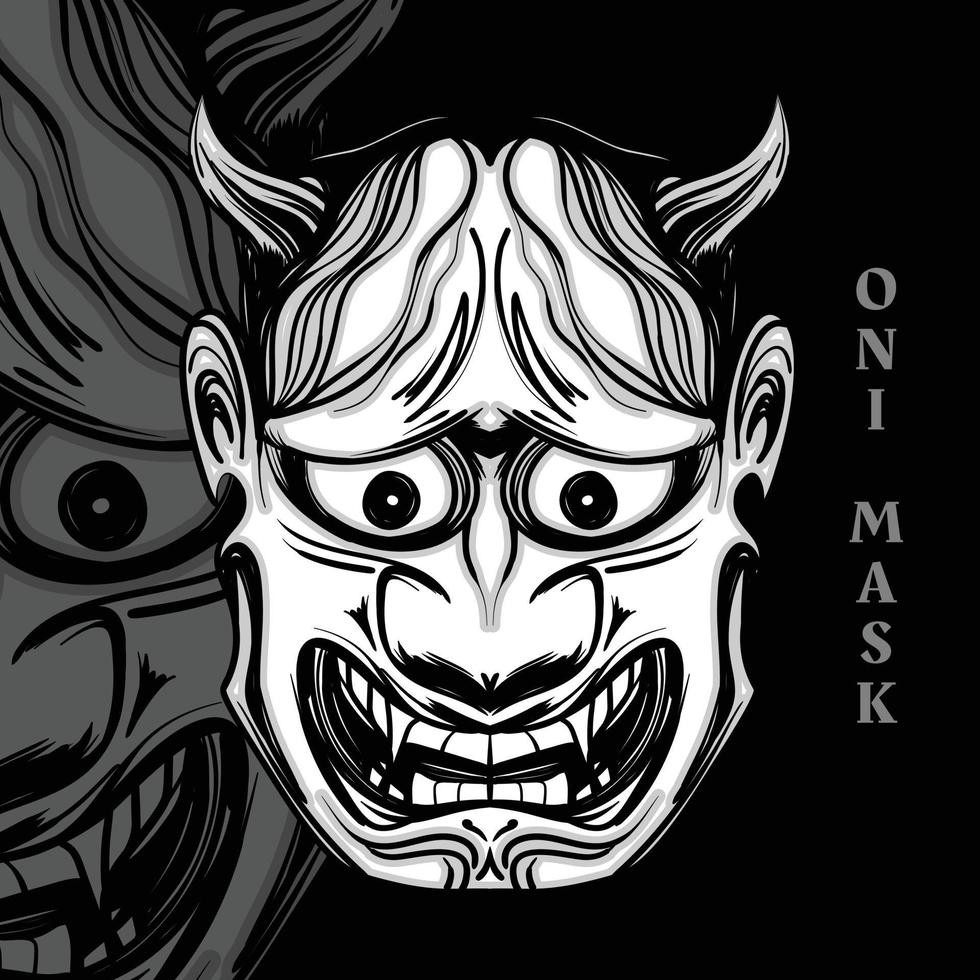 mano disegnato nero piatto design astratto Linee a tema samurai maschera vettore