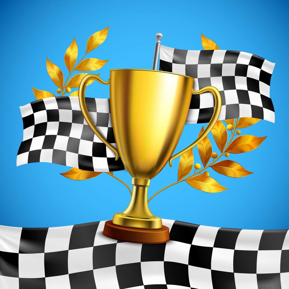 trofeo d'oro con bandiera a scacchi vettore