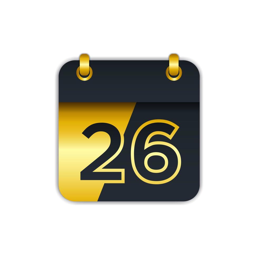 nero oro calendario icona con il 26. facile per modificare per Inserisci il nome di il mese. Perfetto per decorazione e di più. eps 10 vettore