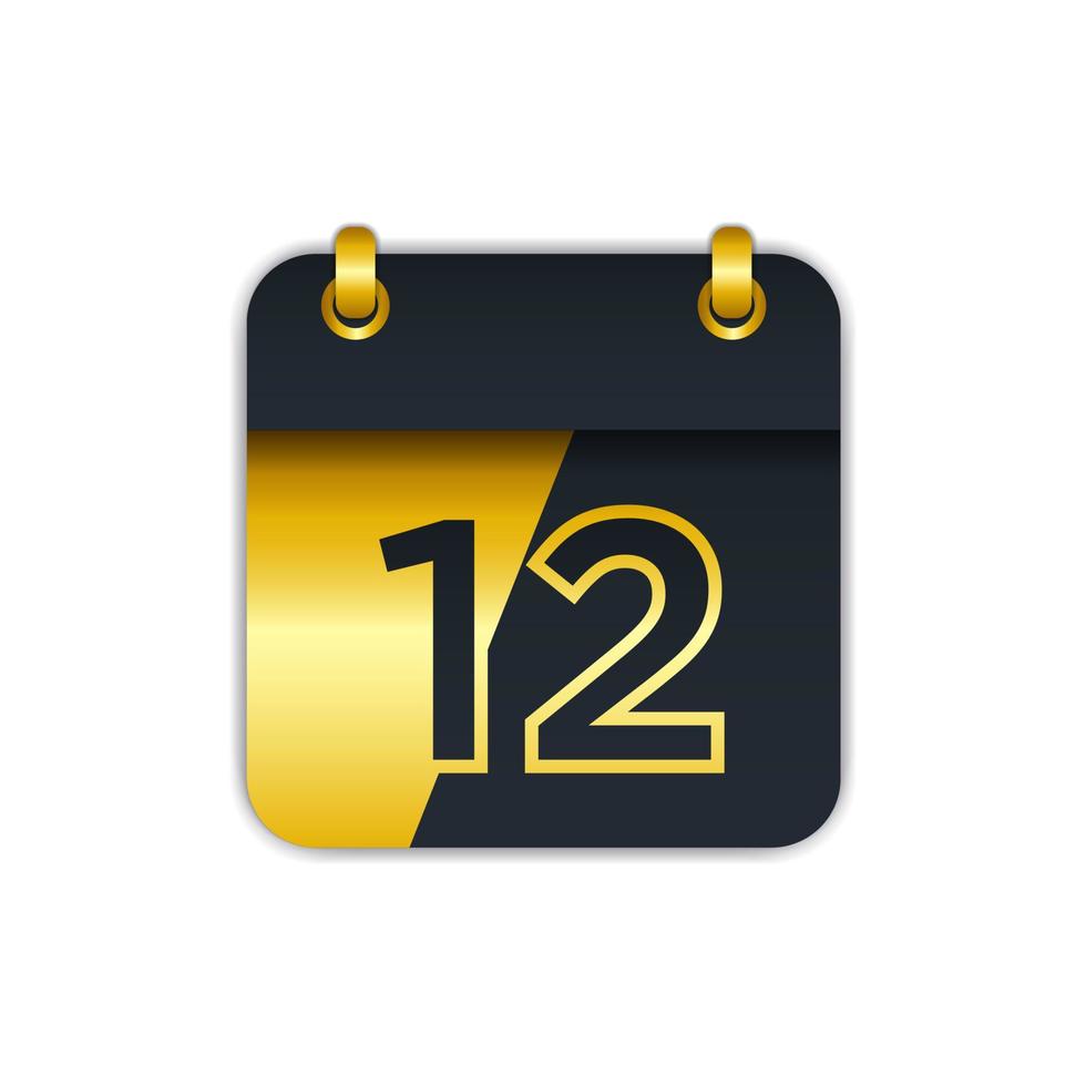 nero oro calendario icona con il 12°. facile per modificare per Inserisci il nome di il mese. Perfetto per decorazione e di più. eps 10 vettore