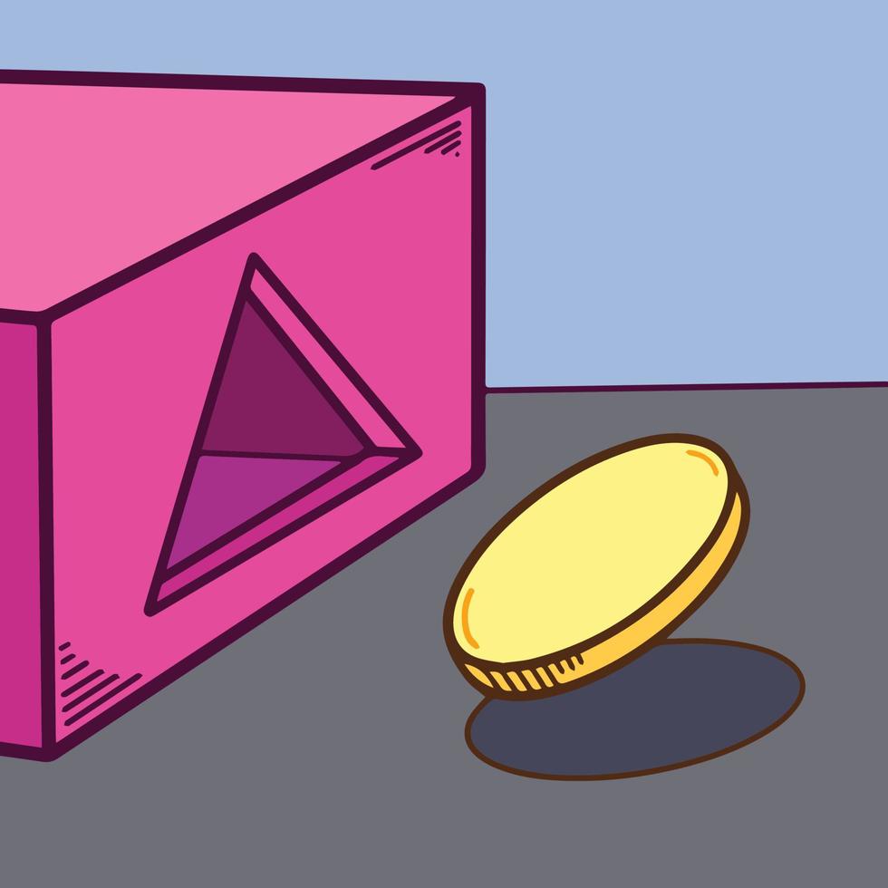 disadattato geometrico il giro cerchio su triangolo scatola forma vettore illustrazione con cartone animato pulito linea arte e colore stile