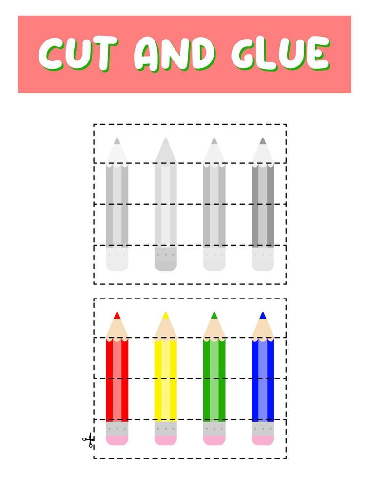 tagliare e colla gioco per bambini . puzzle con un matite. bambini divertente divertimento e divertimento.vettore illustrazione. taglio pratica per bambini in età prescolare. vettore