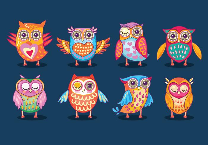 Funny Owls Birds o Buhos Full Color vettore