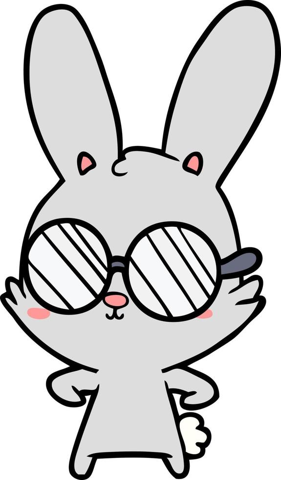 cartone animato carino coniglio indossare bicchieri vettore