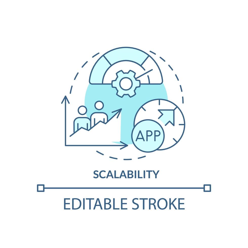 scalabilità turchese concetto icona. programmazione linguaggio scelta criterio astratto idea magro linea illustrazione. isolato schema disegno. modificabile ictus. vettore