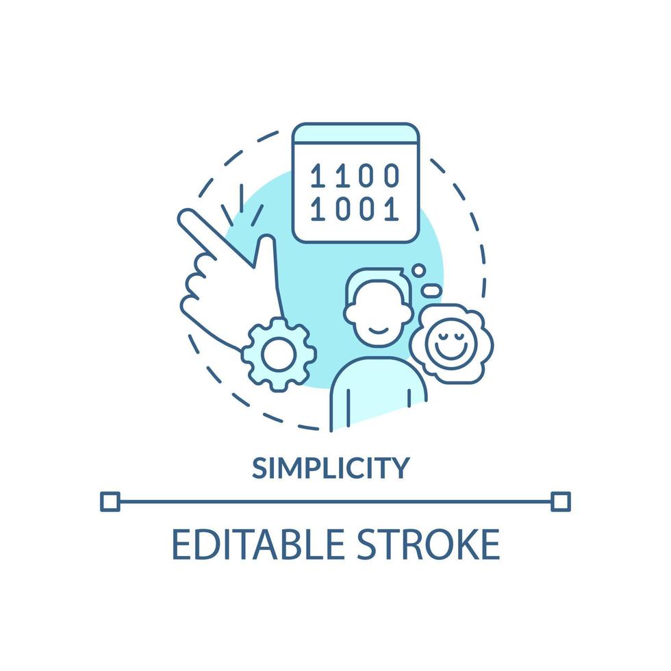 semplicità turchese concetto icona. facile per imparare. caratteristica di programmazione le lingue astratto idea magro linea illustrazione. isolato schema disegno. modificabile ictus. vettore