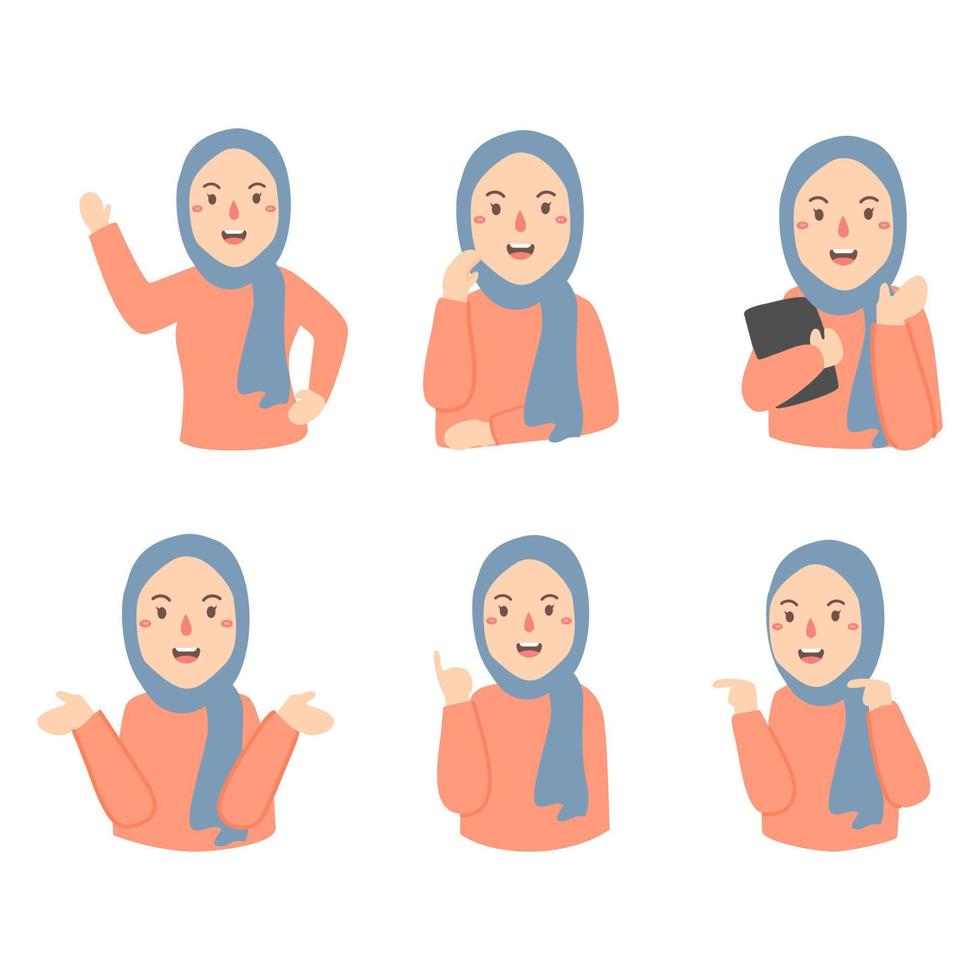 musulmano ragazza fare diverso pose vettore