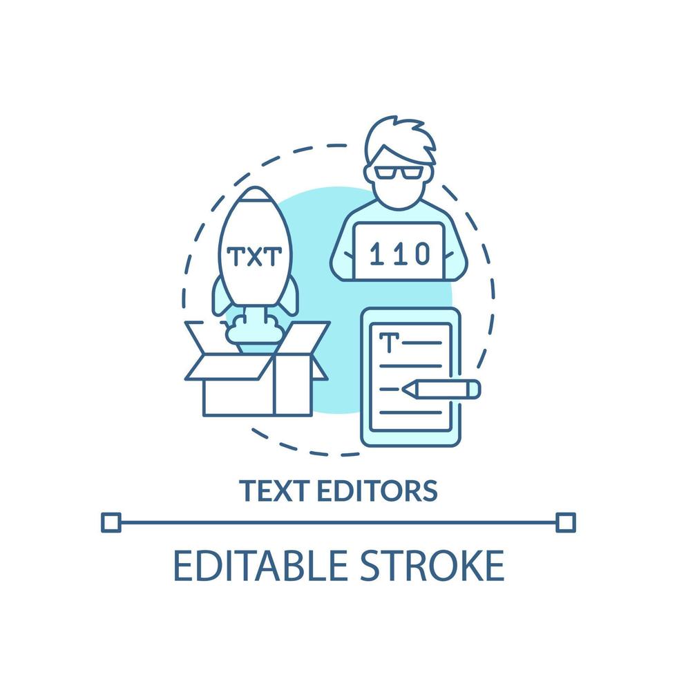 testo editori turchese concetto icona. codice scrittura strumento. programmazione abilità astratto idea magro linea illustrazione. isolato schema disegno. modificabile ictus. vettore
