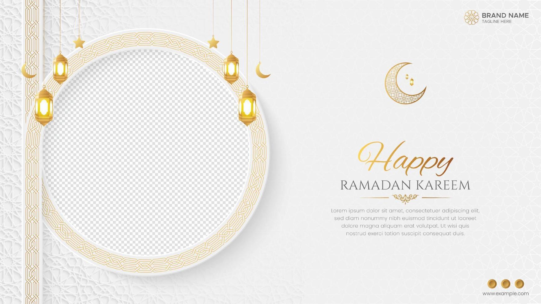 Ramadan kareem d'oro lusso islamico sfondo con Arabo frontiere e foto telaio vettore