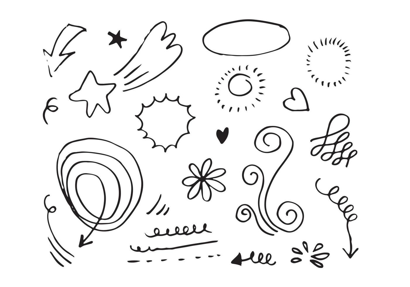 elementi doodle set disegnati a mano per concept design isolato su sfondo bianco. illustrazione vettoriale. vettore