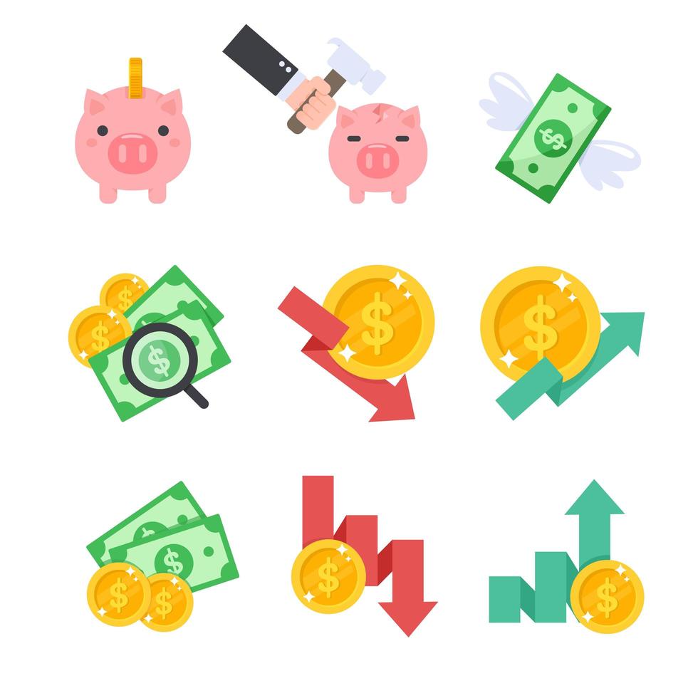 icona di finanza impostata in stile cartone animato vettore