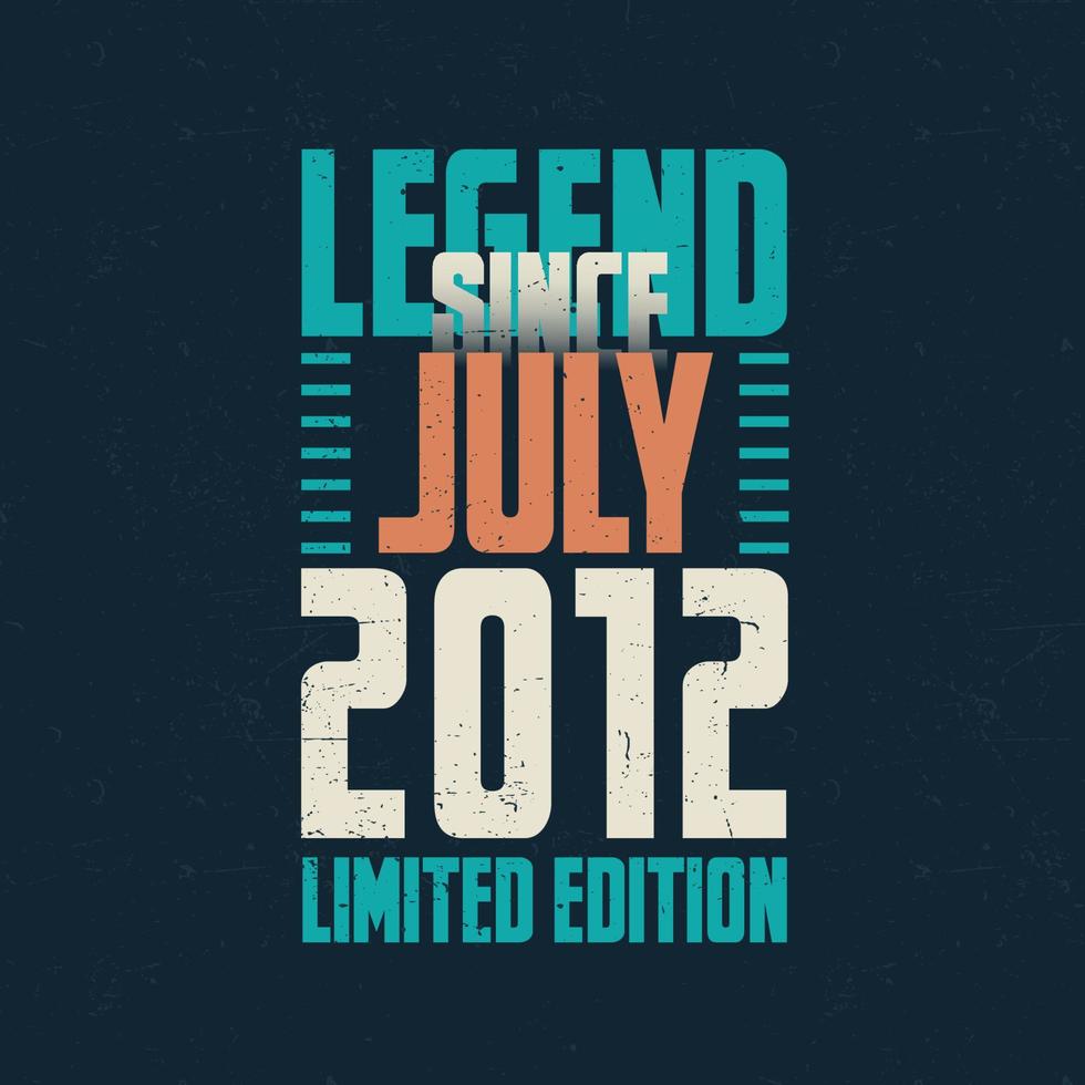 leggenda da luglio 2012 Vintage ▾ compleanno tipografia design. Nato nel il mese di luglio 2012 compleanno citazione vettore