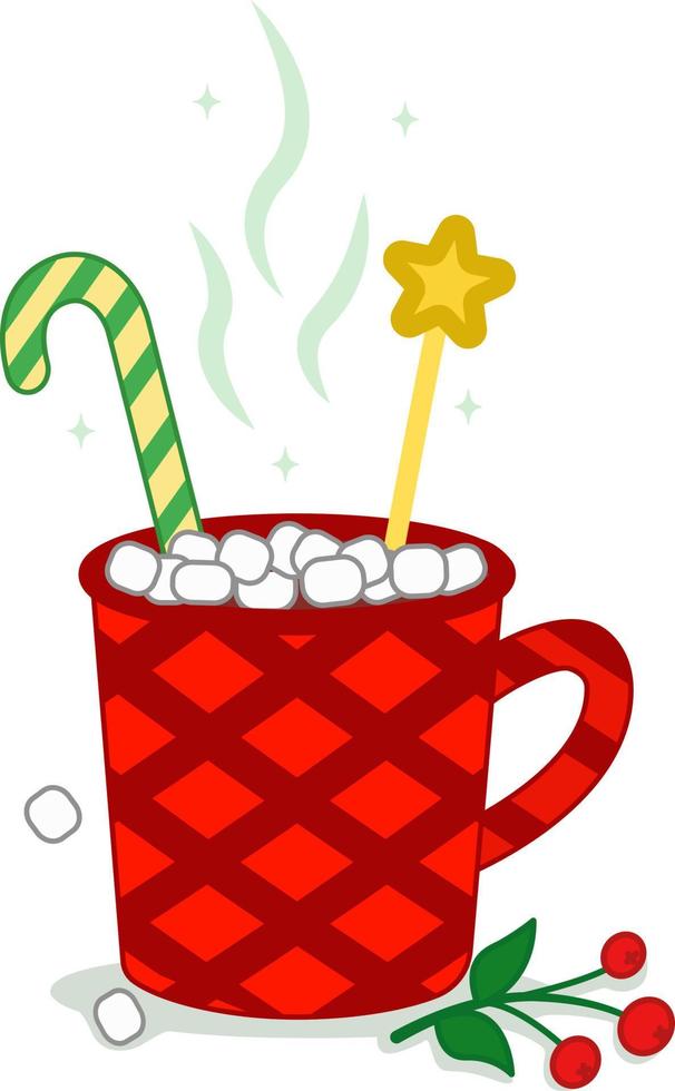 caldo cioccolato con Natale Lecca-lecca e marshmallows nel un' rosso tazza. vettore illustrazione. allegro Natale e contento nuovo anno tazza con dolci. in stile cartone animato elementi.di.illustrazione di vettore design.