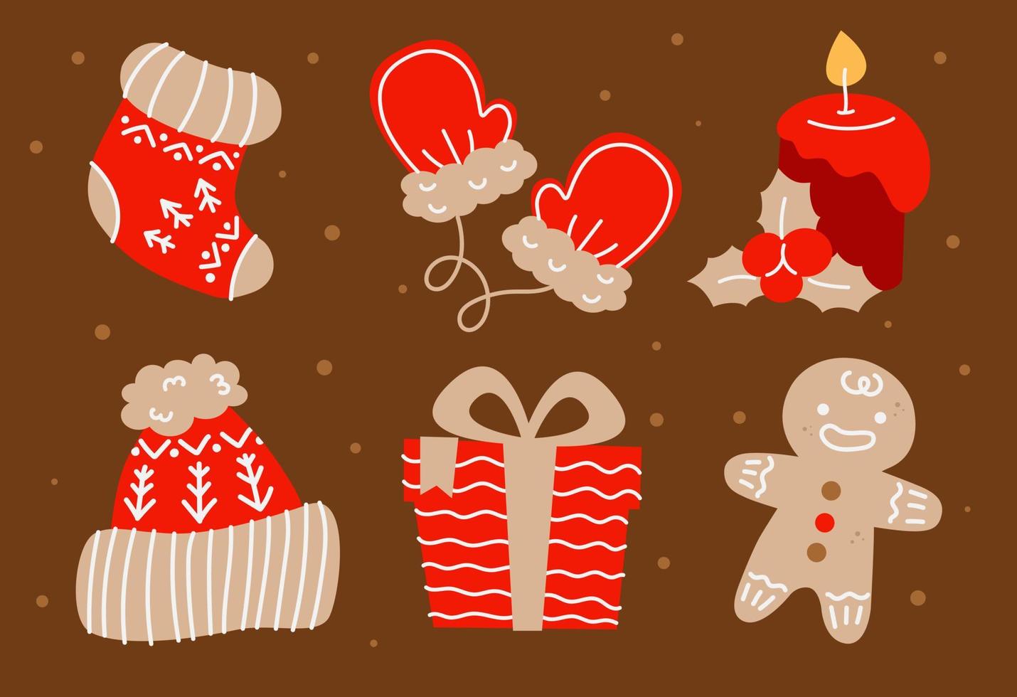 Natale e nuovo anno impostato con Pan di zenzero uomo, candela, Natale decorazioni, cacao e altro arredamento elementi. design per stampe, cartoline, manifesti vettore