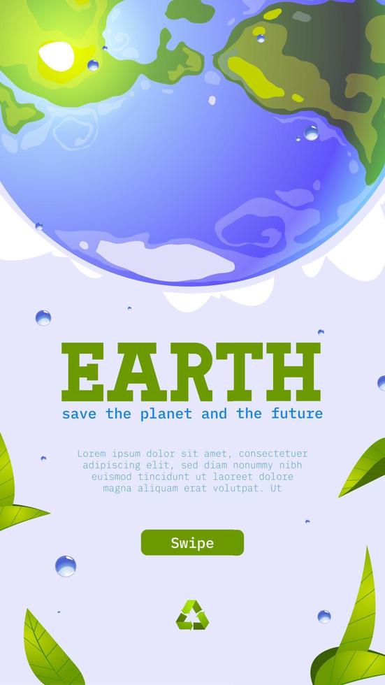 Salva terra pianeta cartone animato ragnatela bandiera con globo vettore