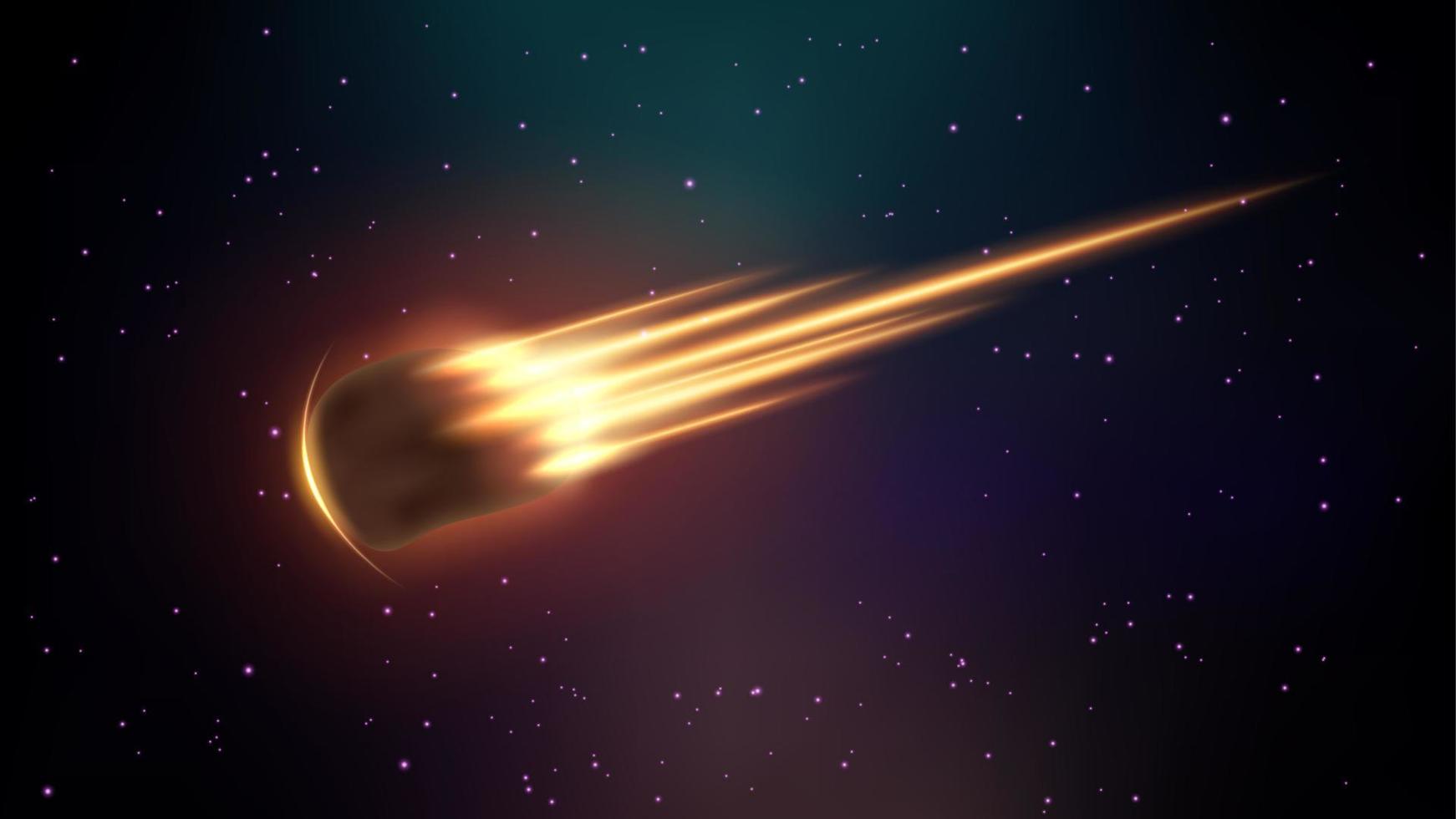 realistico asteroide autunno su fuoco, cometa nel esterno spazio sfondo. vettore illustrazione
