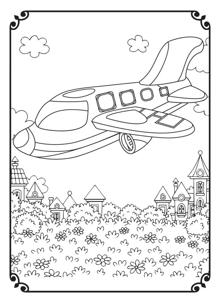 aereo e città colorazione pagina per adulto vettore