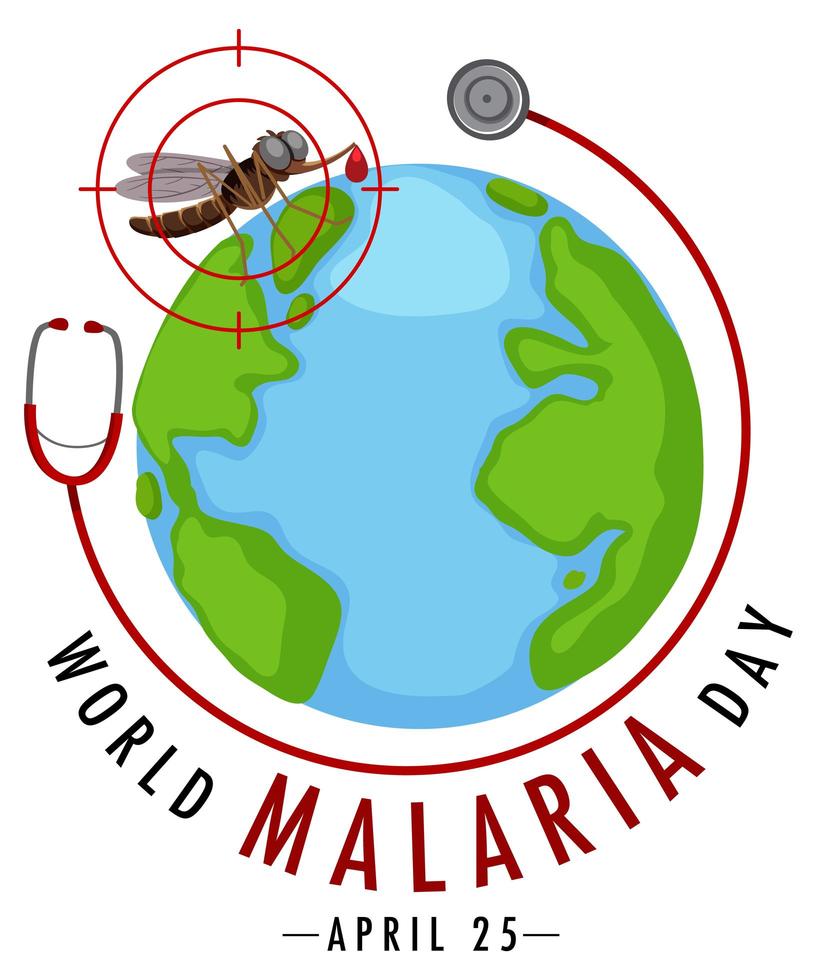 logo o banner della giornata mondiale della malaria con zanzara e stetoscopio vettore