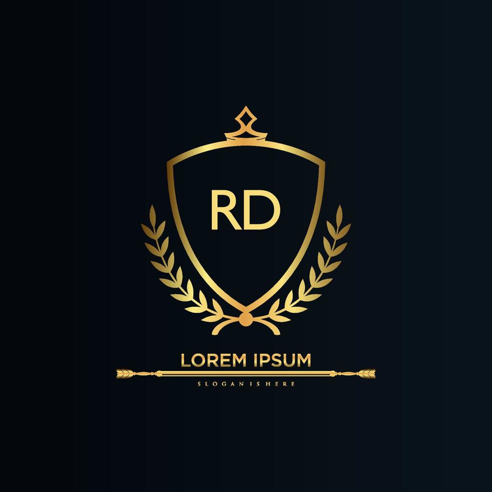 rd lettera iniziale con reale modello.elegante con corona logo vettore, creativo lettering logo vettore illustrazione.