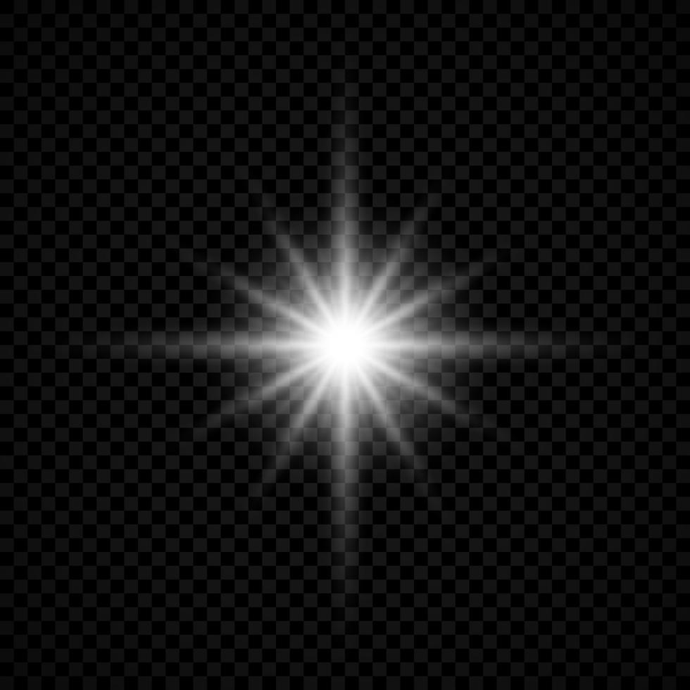 leggero effetto di lente razzi. bianca raggiante luci starburst effetti con scintille vettore