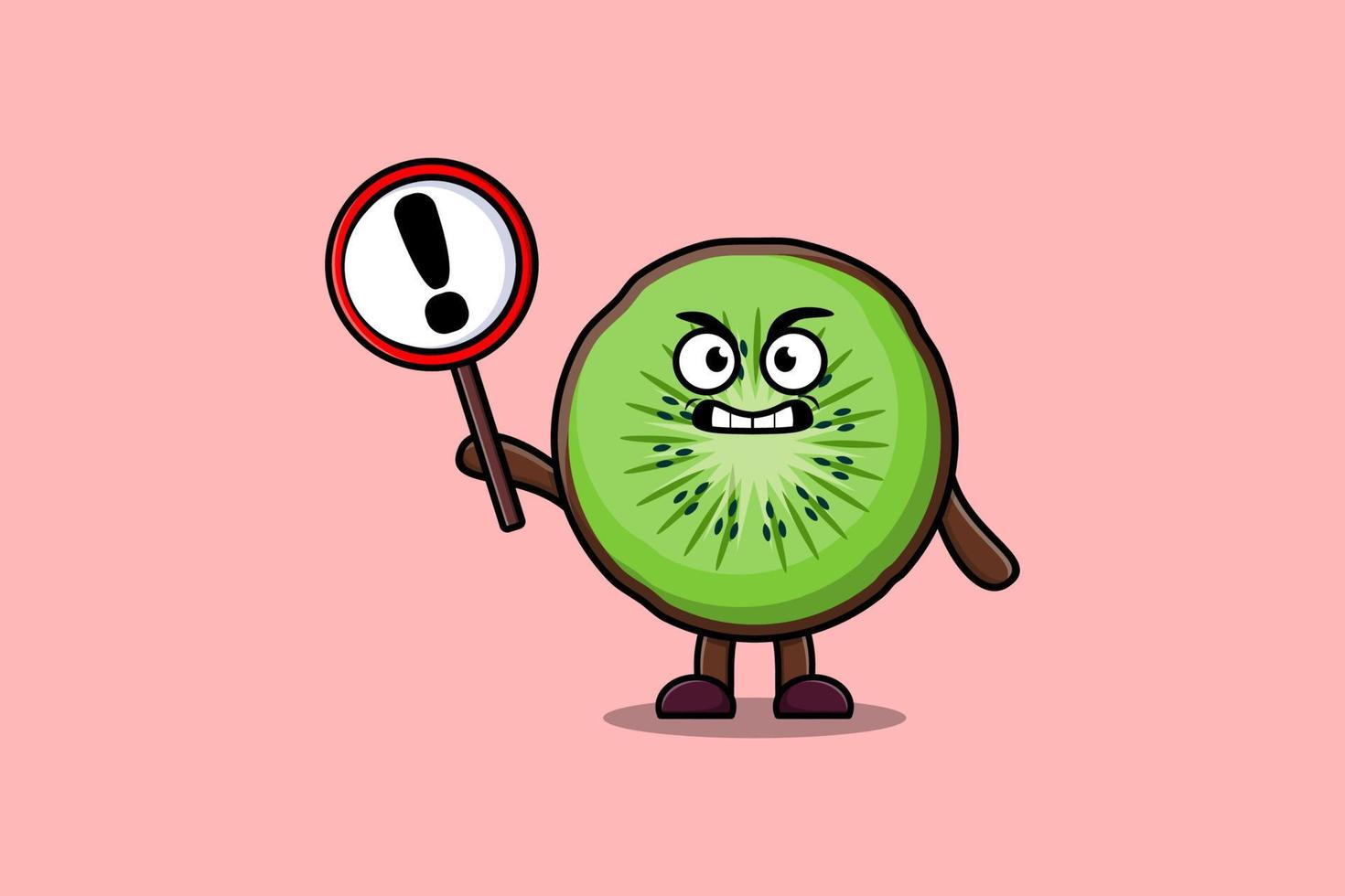 cartone animato Kiwi frutta con esclamazione cartello tavola vettore