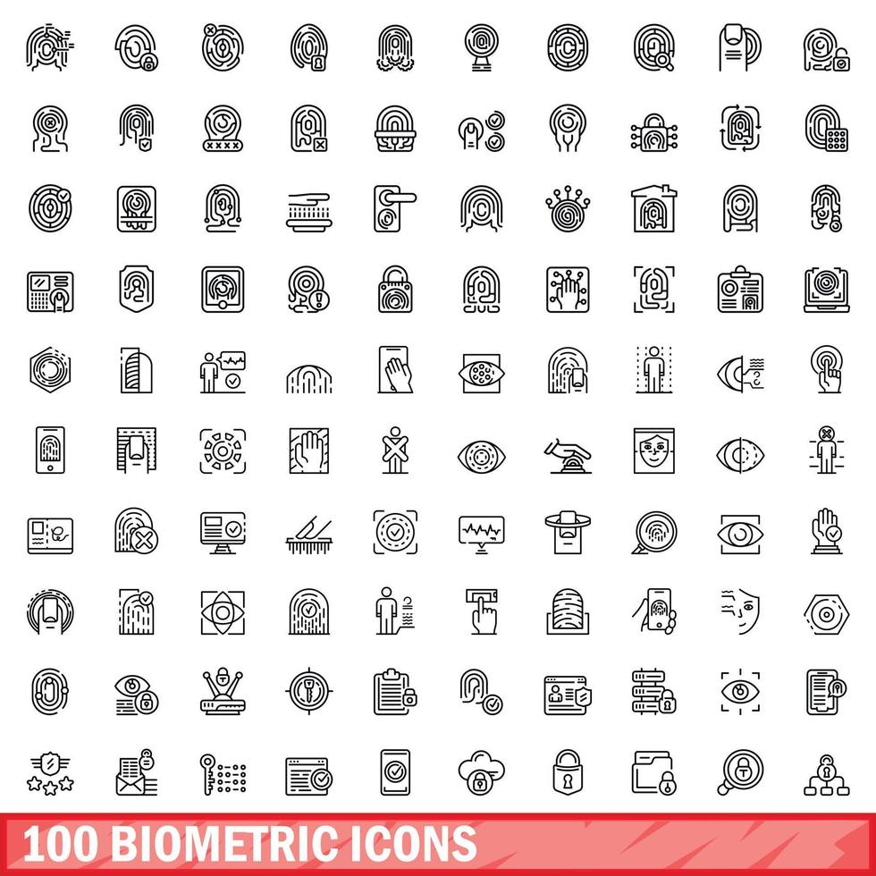 100 biometrico icone impostare, schema stile vettore